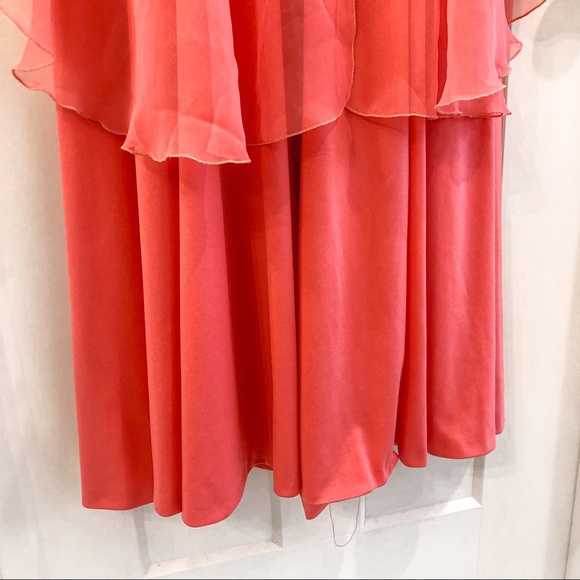 Vintage Coral Satin Cocktail Formal Dress - Picture 7 of 8